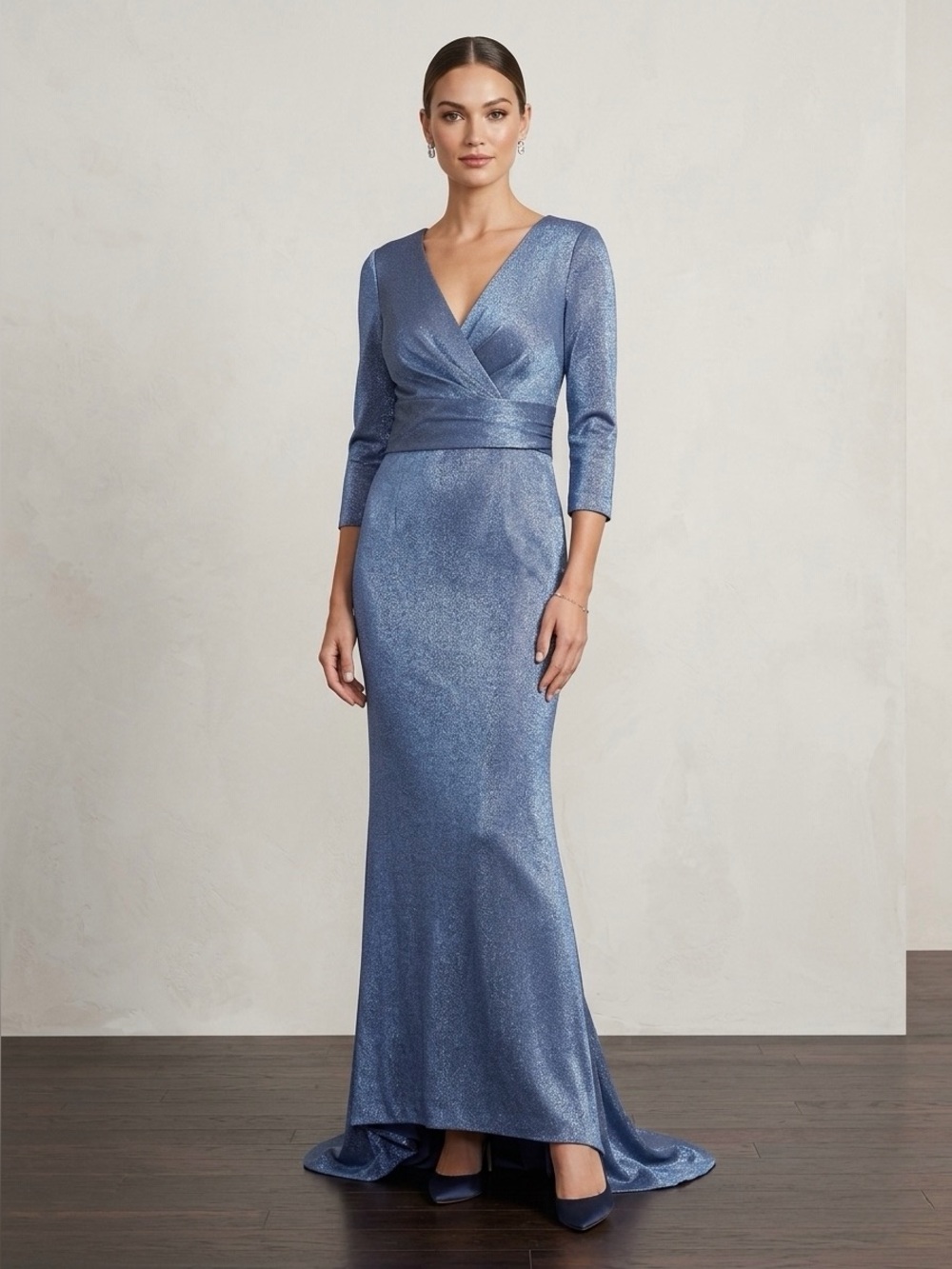 Theia Shimmering Navy Blue Maxi Dress